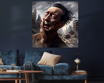 Salvador Dali crying over war violence