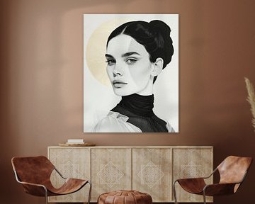 Contemporary art portrait in black and white and gold by Carla Van Iersel