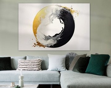 Black and Gold Abstract Circle Explosion Art by Digitale Schilderijen