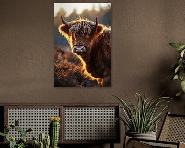 Young Scottish highlander in the golden hour by Digitale Schilderijen