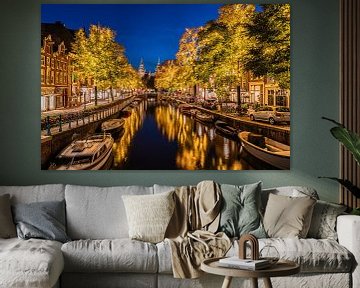 Goldene Bäume entlang der Spiegelgracht in Amsterdam von Jeroen de Jongh