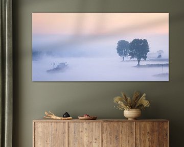 Panorama: Ship on the Lek in the fog by John Verbruggen