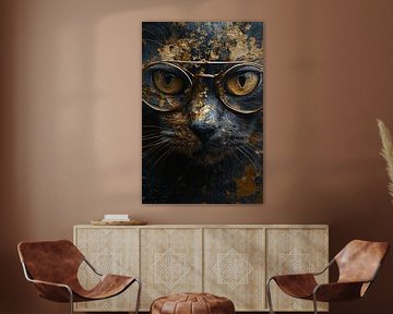 Katze mit goldener Brille von Digitale Schilderijen