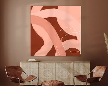 Abstracte organische lijnen en vormen in terracotta en roze nr. 6 van Dina Dankers