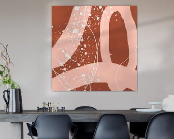 Abstract organic lines and shapes in terracotta and white no. 1 van Dina Dankers
