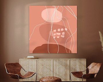 Abstract organic lines and shapes in terracotta and white no. 2 van Dina Dankers