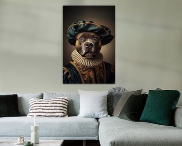 Renaissance staffordshire bull terrier hond portret van Ellen Van Loon