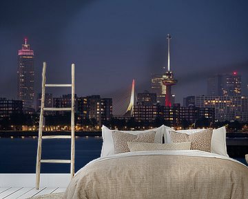 De skyline van Rotterdam met de Erasmusbrug, Euromast en Zalmhaventoren van MS Fotografie | Marc van der Stelt