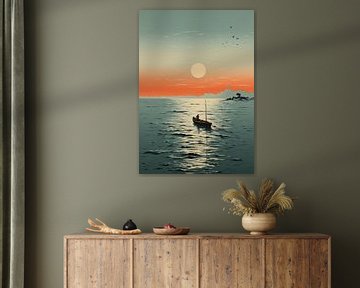 bateau Maritim mer poster impression d'art océan lune sur Niklas Maximilian