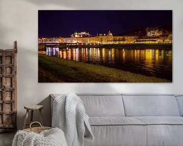 Glittering lights in the Salzach at night by Christa Kramer