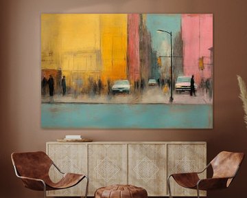 Modern and abstract street life in warm colours by Studio Allee