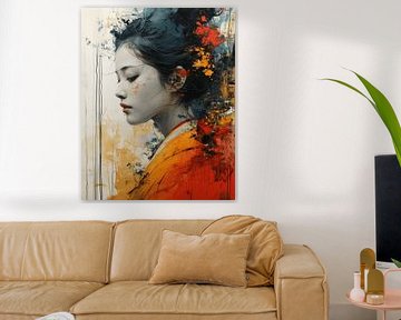 Modern and partly abstract portrait of a young Asian woman by Carla Van Iersel