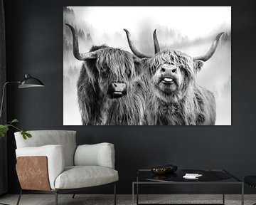 Two Scottish highlanders black and white by Bert Hooijer