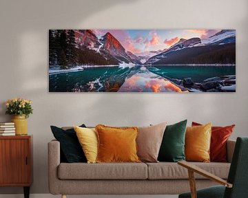 Panorama landschap van een meer met bergen van Digitale Schilderijen