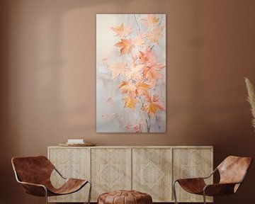 Blätter in Pfirsichflaum | Herbstblatt-Malerei von Abstraktes Gemälde