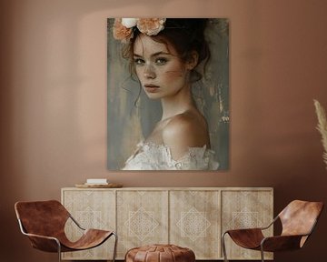 Het meisje met de bloemen, modern portret van Carla Van Iersel