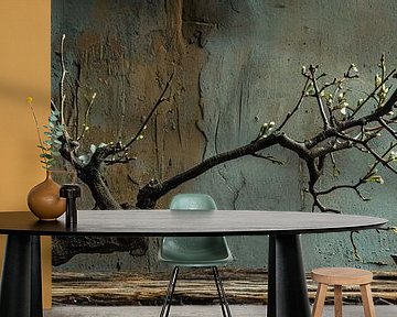 Japanisches Stillleben als Panorama mit Vase und Zweig von Digitale Schilderijen
