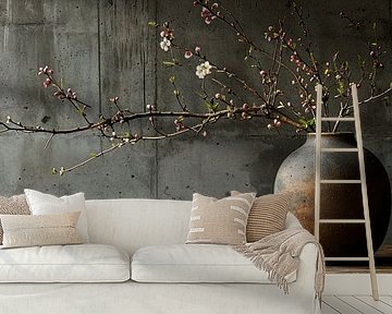 Panoramic still life branch with flowers by Digitale Schilderijen