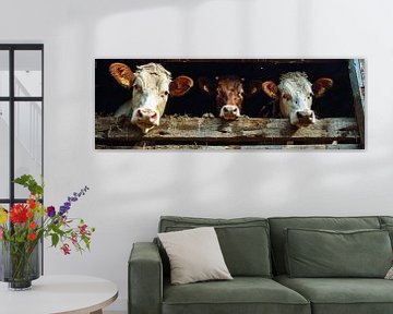 Three cows in the barn panorama by Digitale Schilderijen