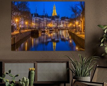 Blue hour in the canals of Groningen with a view on the Der Aa -Church by Ardi Mulder