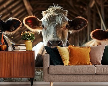 Cows in the barn panorama by Digitale Schilderijen