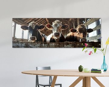 Panorama des vaches dans l'étable sur Digitale Schilderijen