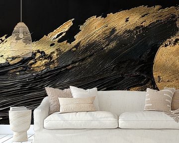 Dunkle abstrakte Gold- und Schwarzpanorama-Kunst von Digitale Schilderijen