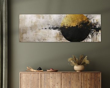 Asian abstraction in gold and black panorama by Digitale Schilderijen