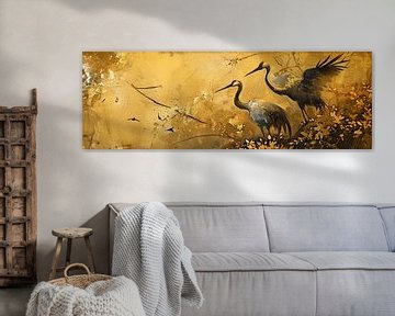 Panoramic painting of cranes by Digitale Schilderijen