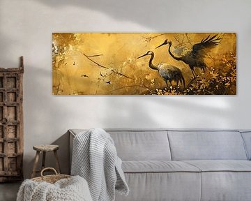 Panorama schilderij van kraanvogels van Digitale Schilderijen