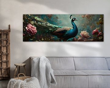Peacock still life panorama art by Digitale Schilderijen