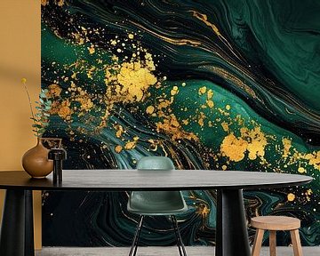 Groene marmer met goud als panorama van Digitale Schilderijen