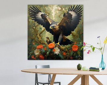 Jungle Flora Surrealism: Crested Serpent Eagle by Mellow Art