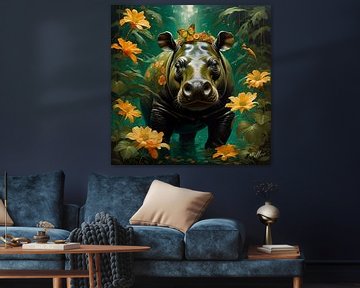 Jungle Flora Surrealism : hippopotame pygmée sur Mellow Art