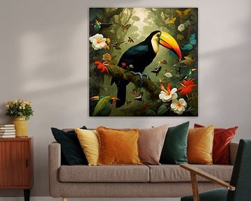 Jungle Flora Surrealism: Keel-Billed Toucan by Mellow Art