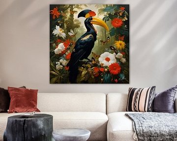 Dschungel-Flora Surrealismus: Hornvogel von Mellow Art