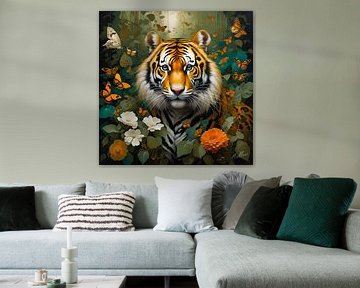 Dschungel-Flora Surrealismus: Tiger von Mellow Art
