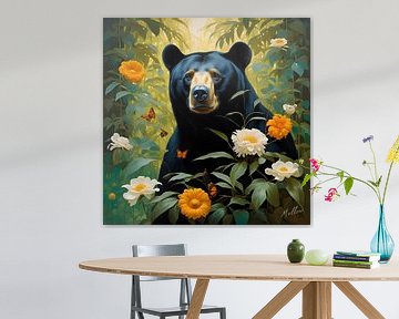 Dschungel-Flora Surrealismus: Malaienbär von Mellow Art