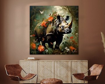 Dschungel-Flora Surrealismus: Sumatra-Nashorn von Mellow Art