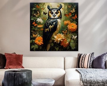 Jungle Flora Surrealism: Spectacled Owl by Mellow Art