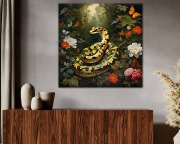 Jungle Flora Surrealism: Reticulated Python by Mellow Art