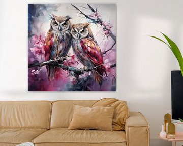 2 owls pink by The Xclusive Art