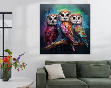 3 owls artistically colourful by TheXclusive Art