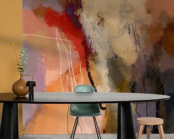 Moderne abstrakte bunte Malerei in Pastellfarben. Erdige Töne, Flieder, verbranntes Orange. von Dina Dankers