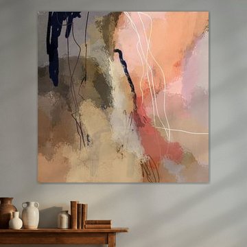 Moderne abstrakte bunte Malerei in Pastellfarben. Rosa, orange, rot, lila und braun von Dina Dankers