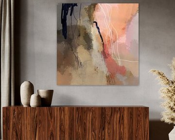 Modern abstract kleurrijk schilderij in pastelkleuren. Roze, oranje, rood, lila en bruin van Dina Dankers
