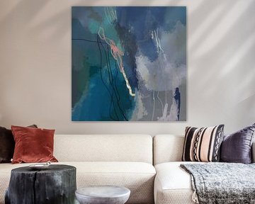 Modern abstract colorful painting in pastel colors. Turquoise, blue, lilac and pink by Dina Dankers