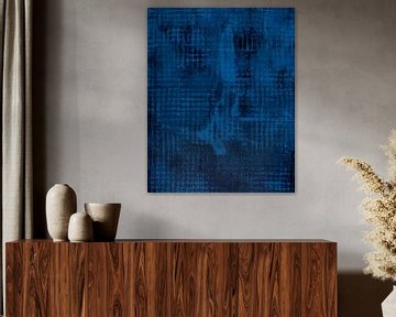 Abstract organic shapes and lines in neon blue and black by Dina Dankers