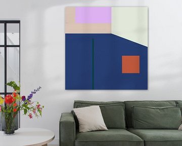 Modern abstract geometric shapes in lilac, burnt orange, blue, green and white by Dina Dankers