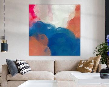 Une explosion de couleurs. Art abstrait pastel et néon en bleu cobalt, terra, rose et blanc. sur Dina Dankers